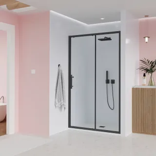 Душевая дверь Veconi Evo 100 B, 1300x1950, черный матовый, стекло прозрачное